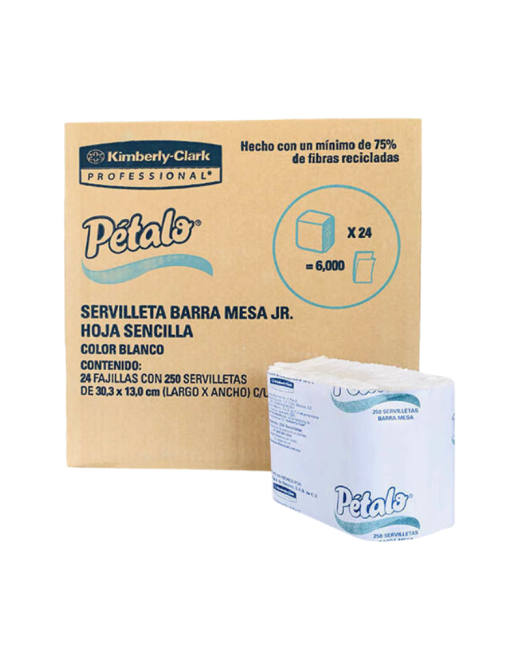 CAJA DE 24 PAQ. SERVILLETA PETALO BARRAMESA INTERDOBLADA JUNIOR KIMBERLY CLARK 91694 COLOR BLANCA 13 X 30 PETALO, C_250 PIEZAS